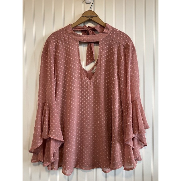 Band Of Gypsies Blouse M Pink Blush Tunic Sheer Angel 3/4 Sleeve Tied Flowy NWT - Picture 1 of 8
